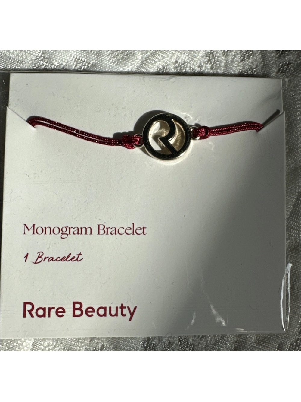 Rare Beauty Maroon Cord Monogram Bracelet with Gold Charm
